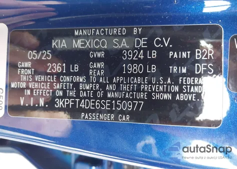 2025 Kia K4 Lxs from USA, damaged, VIN 3KPFT4DE6SE150977